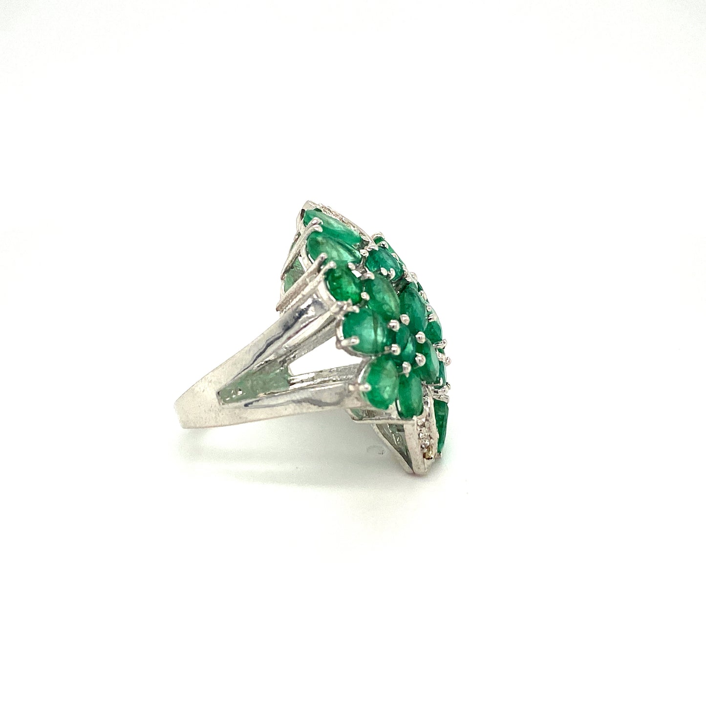 Natural Emerald and Diamond Gemstone 925 Sterling Silver Ring - Side View | Paraiso Jewels