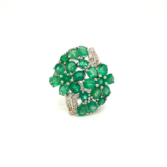 Natural Emerald and Diamond Gemstone 925 Sterling Silver Ring | Paraiso Jewels