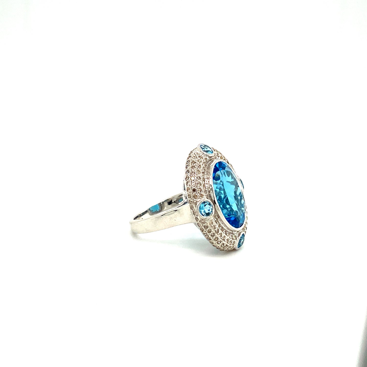 Natural Blue Topaz and Diamond Gemstone 925 Sterling Silver Ring - Side View | Paraiso Jewels
