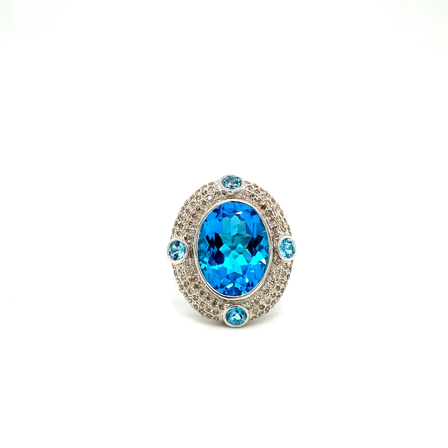Natural Blue Topaz and Diamond Gemstone 925 Sterling Silver Ring | Paraiso Jewels