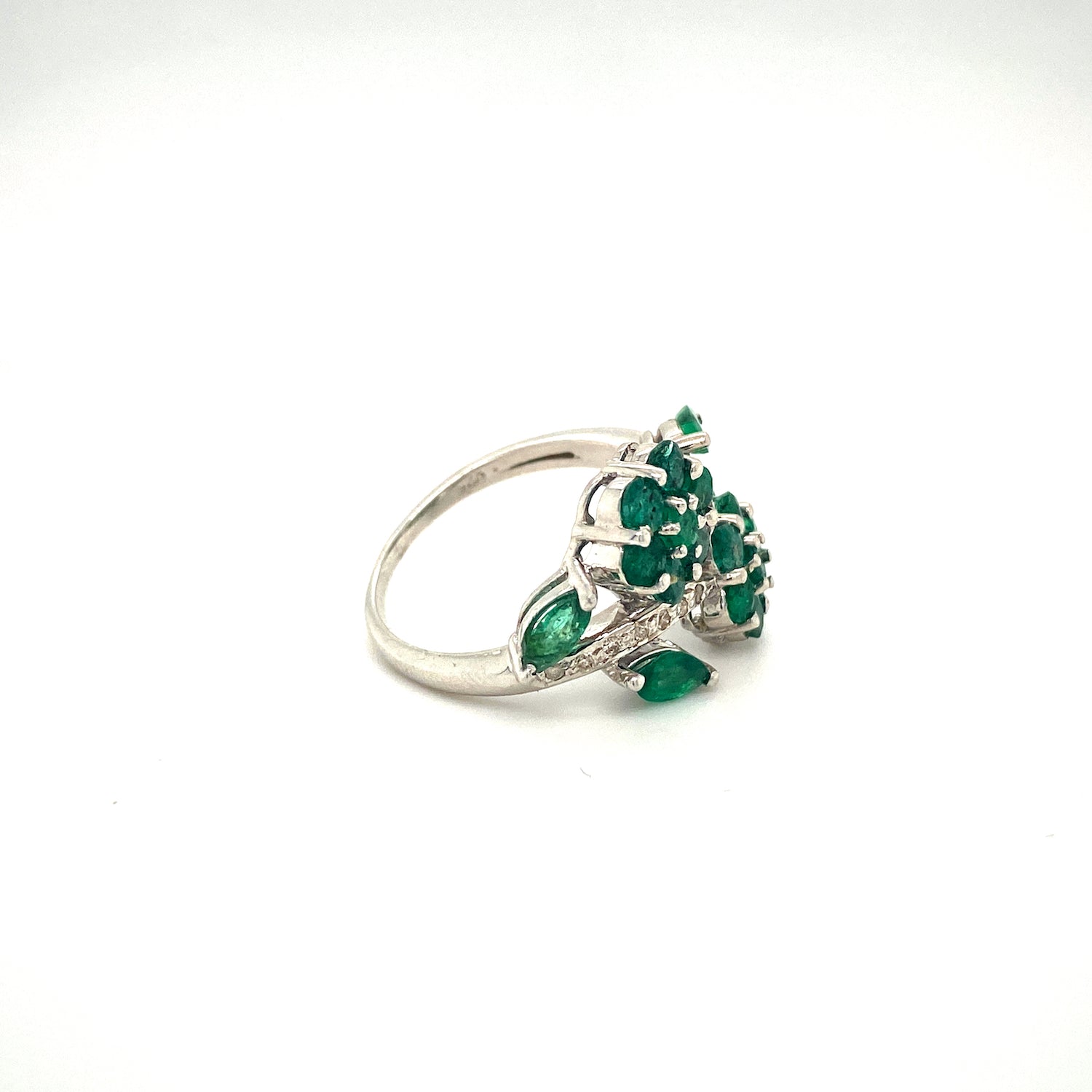 Natural Emerald and Diamond Gemstone 925 Sterling Silver Ring - Side View | Paraiso Jewels