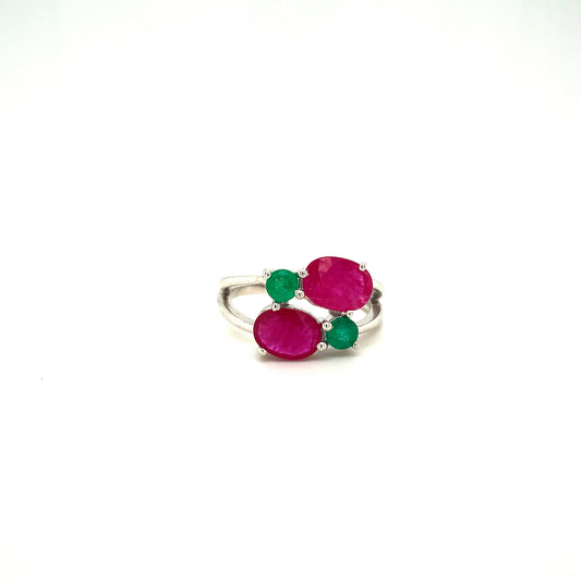 Natural Ruby and Emerald Gemstone 925 Sterling Silver Ring | Paraiso Jewels