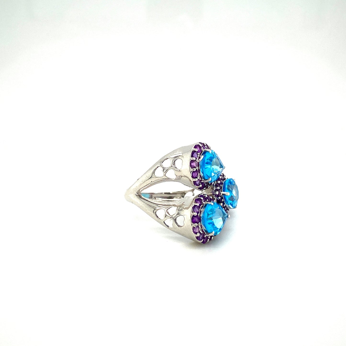 Natural Blue Topaz Amethyst Gemstone 925 Sterling Silver Ring - Side View | Paraiso Jewels