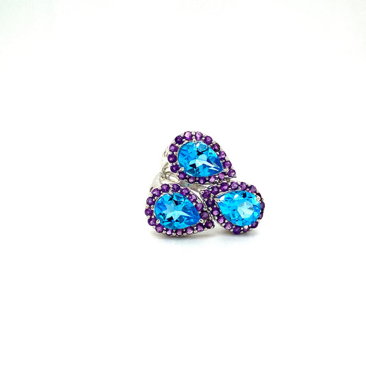 Natural Blue Topaz Amethyst Gemstone 925 Sterling Silver Ring | Paraiso Jewels