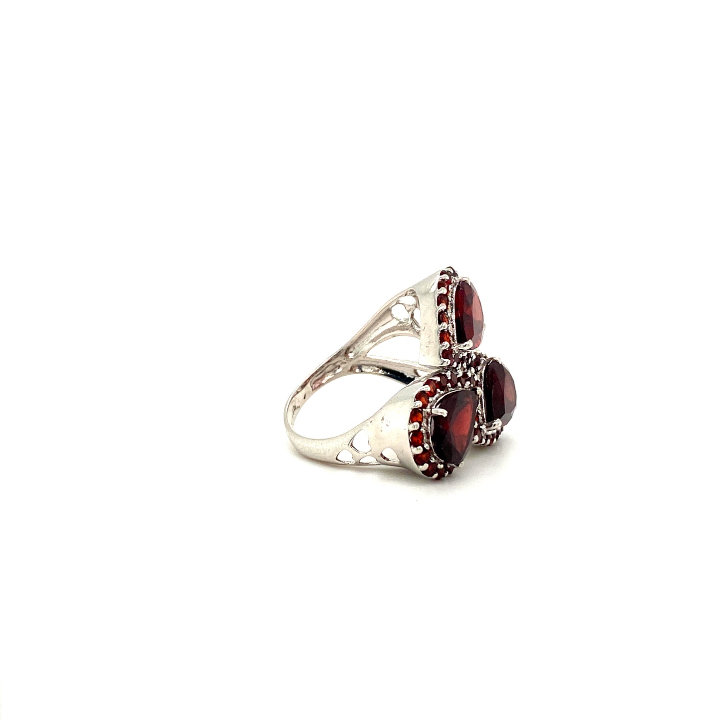Pear-Shaped Red Garnet 925 Sterling Silver Ring - Side View | Paraiso Jewels