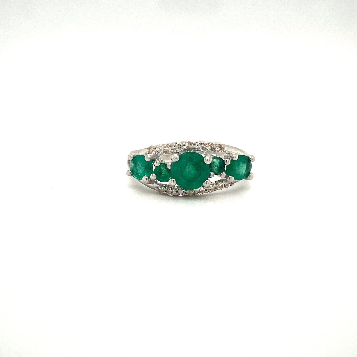 Natural Emerald and Diamond Gemstone 925 Sterling Silver Ring | Paraiso Jewels