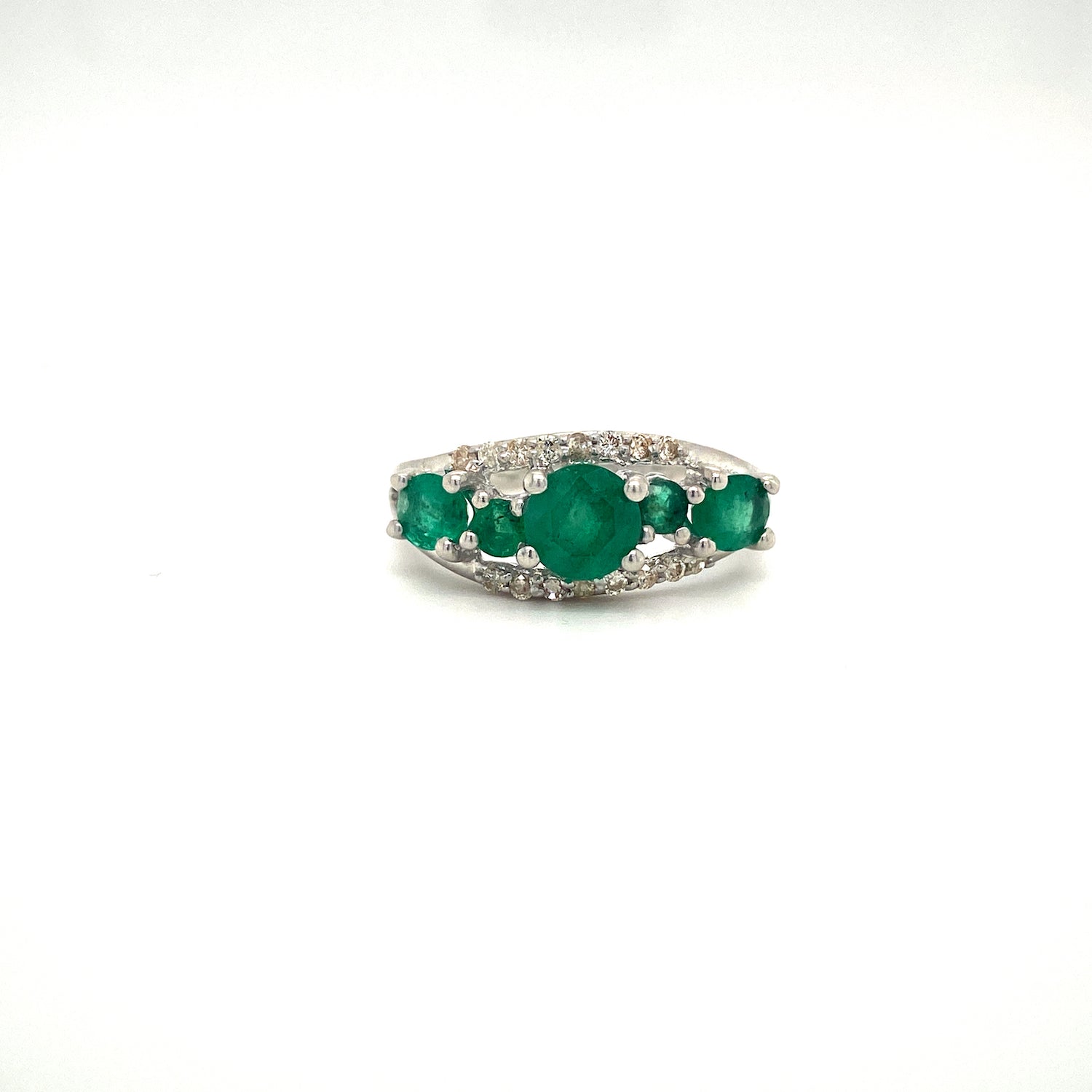 Natural Emerald and Diamond Gemstone 925 Sterling Silver Ring | Paraiso Jewels