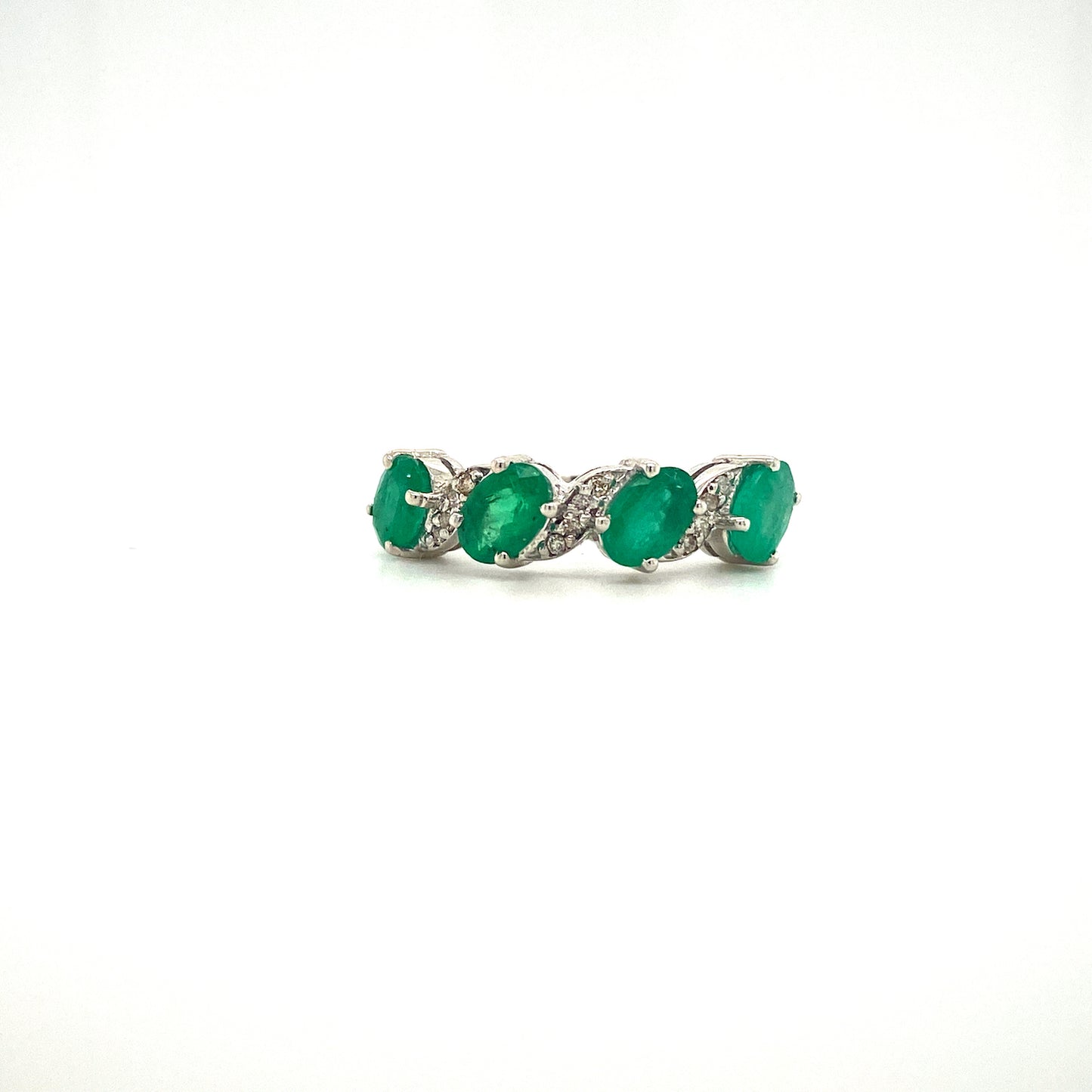 Natural Emerald and Diamond Gemstone 925 Sterling Silver Ring | Paraiso Jewels