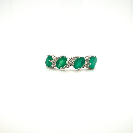 Natural Emerald and Diamond Gemstone 925 Sterling Silver Ring | Paraiso Jewels