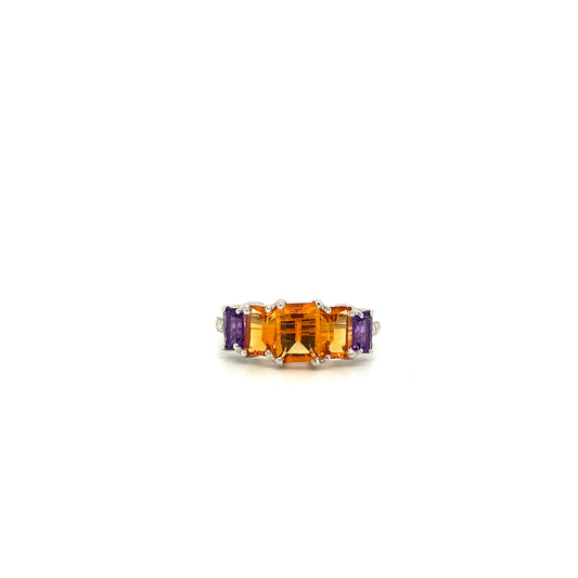 Natural Citrine and Amethyst Gemstone 925 Sterling Silver Ring | Paraiso Jewels