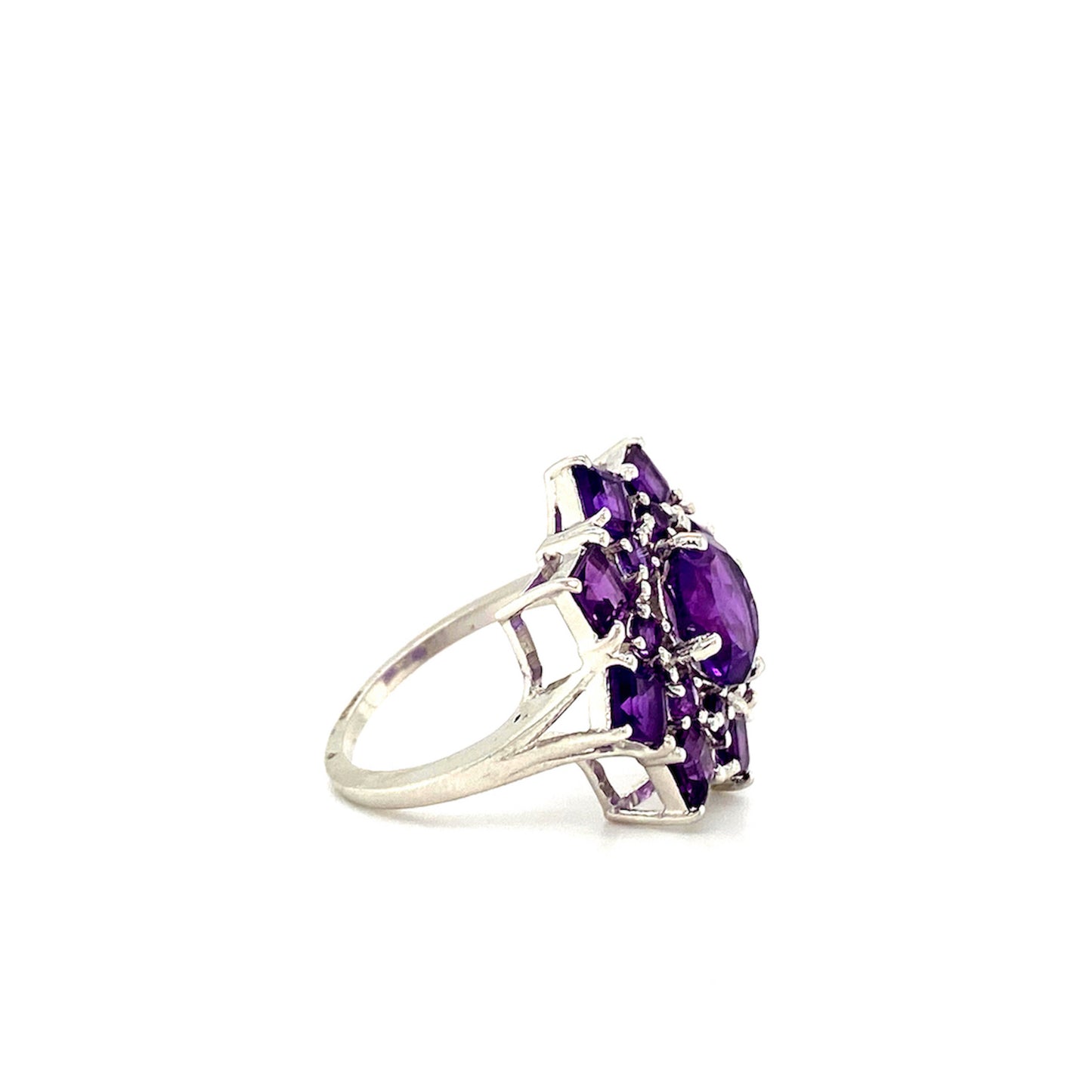 Natural Amethyst Gemstone 925 Sterling Silver Ring - Side View | Paraiso Jewels