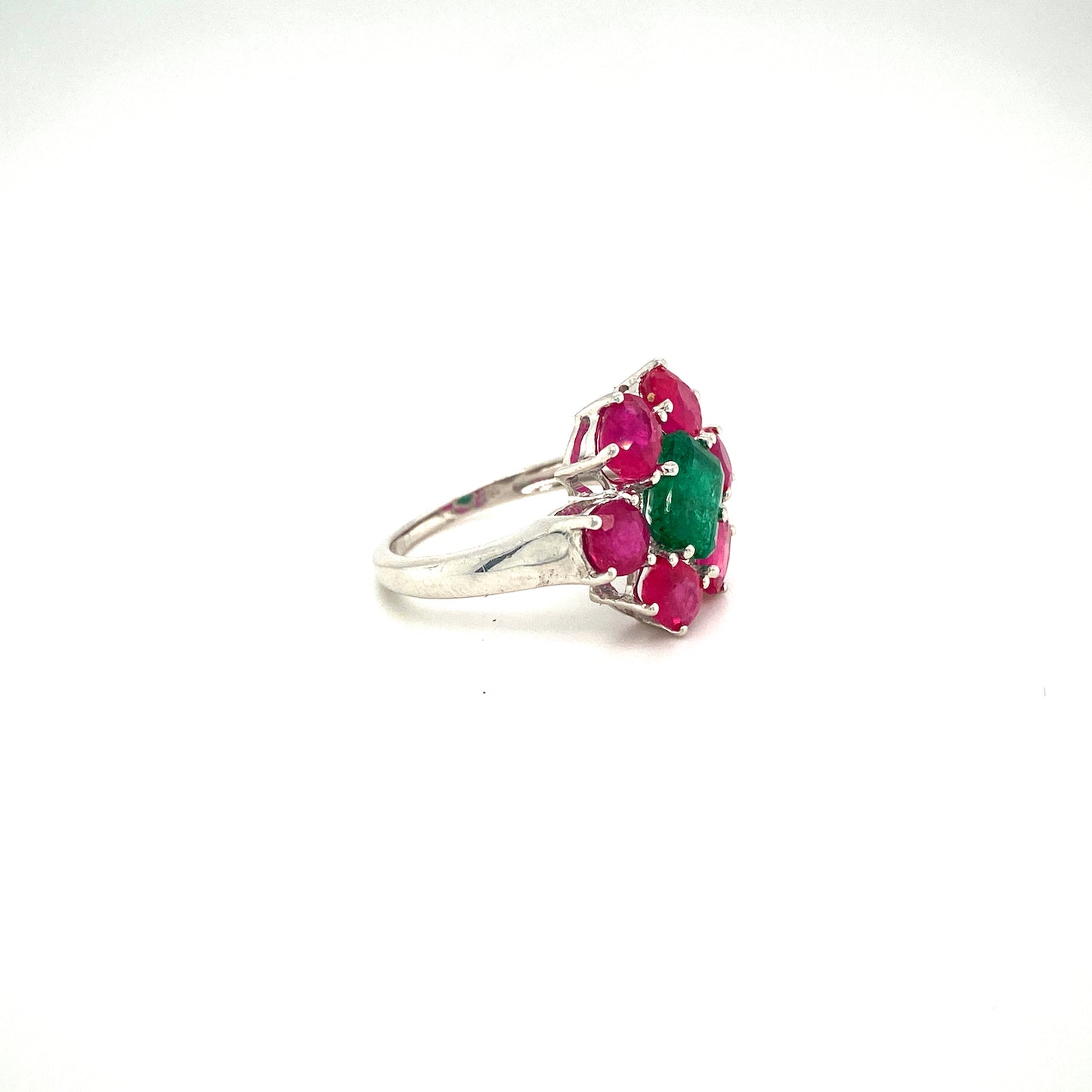 Natural Ruby and Emerald Gemstone 925 Sterling Silver Ring - Side View | Paraiso Jewels