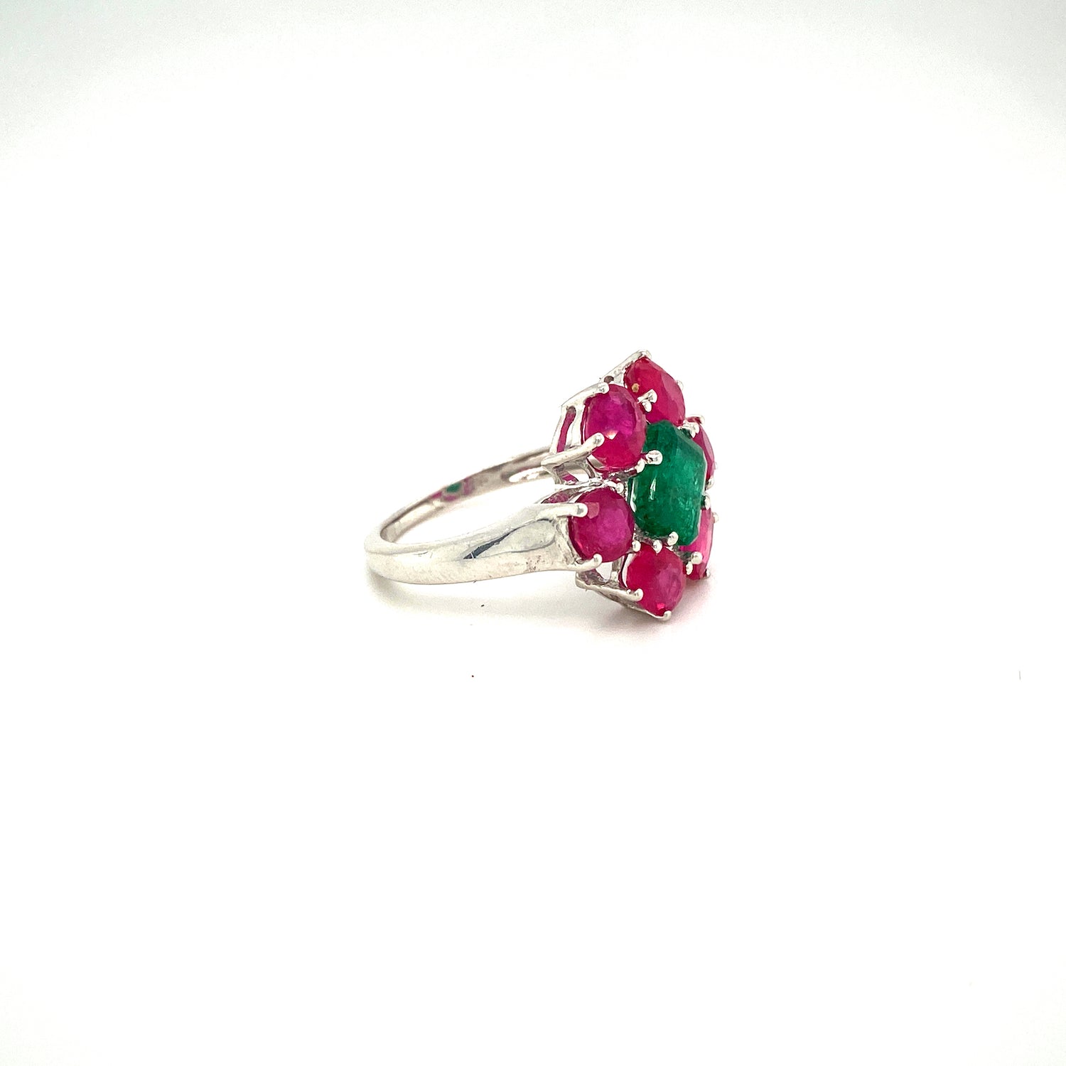 Natural Ruby and Emerald Gemstone 925 Sterling Silver Ring - Side View | Paraiso Jewels