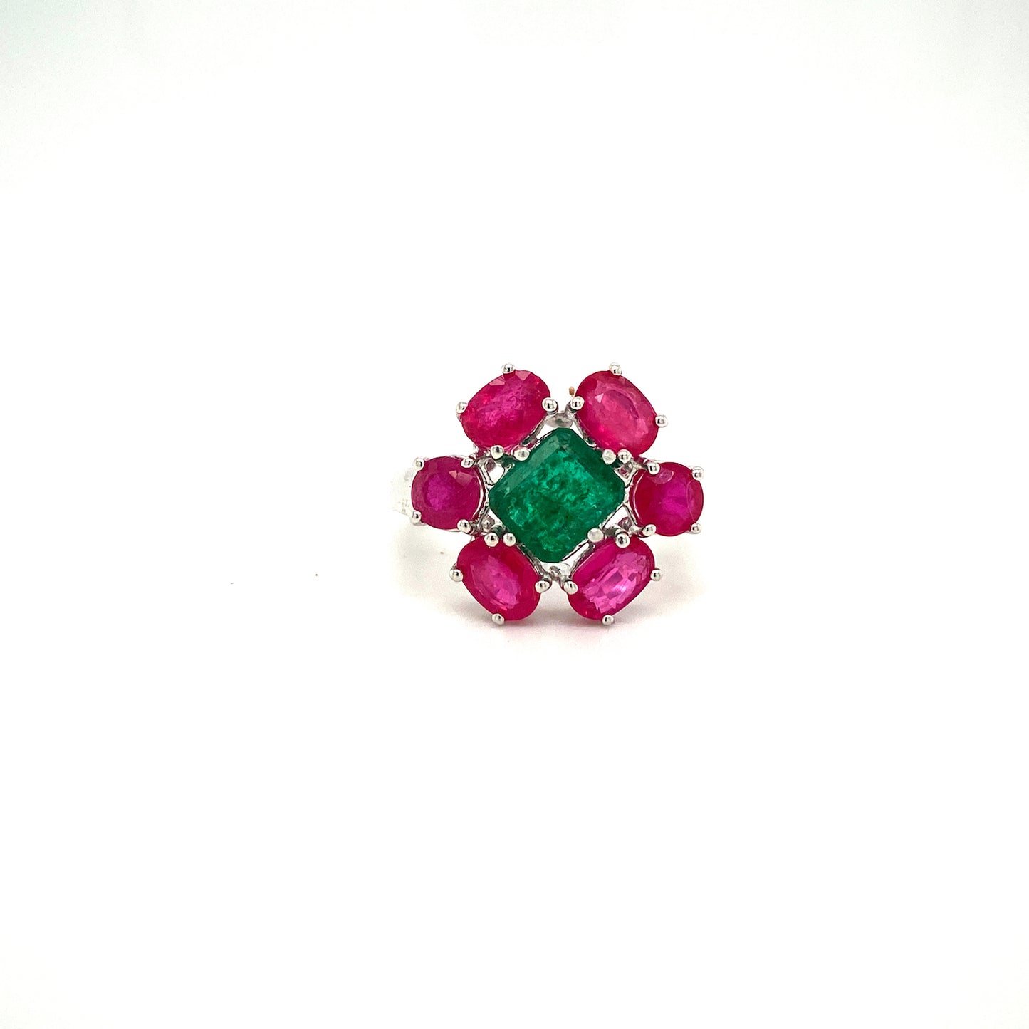 Natural Ruby and Emerald Gemstone 925 Sterling Silver Ring | Paraiso Jewels