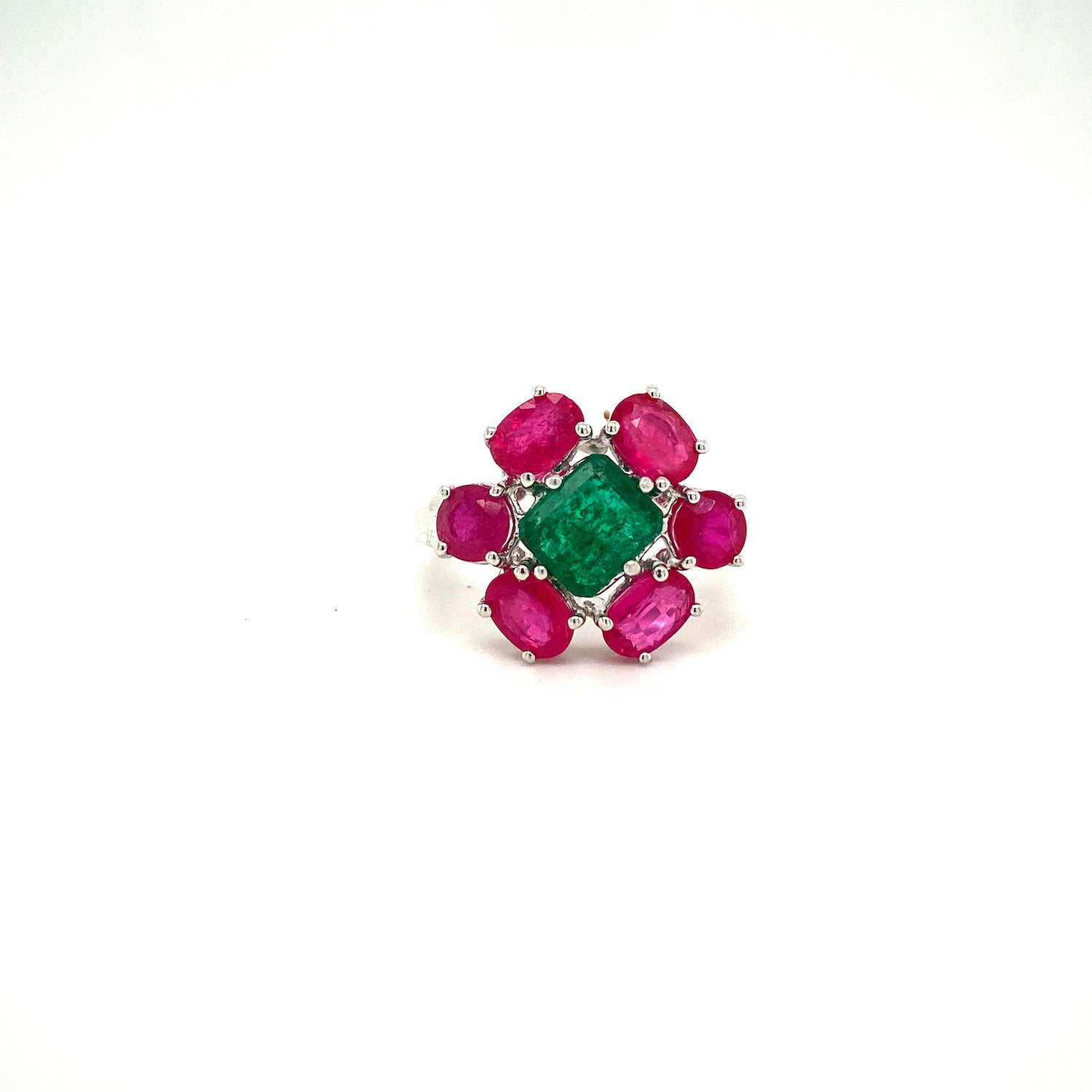 Natural Ruby and Emerald Gemstone 925 Sterling Silver Ring | Paraiso Jewels