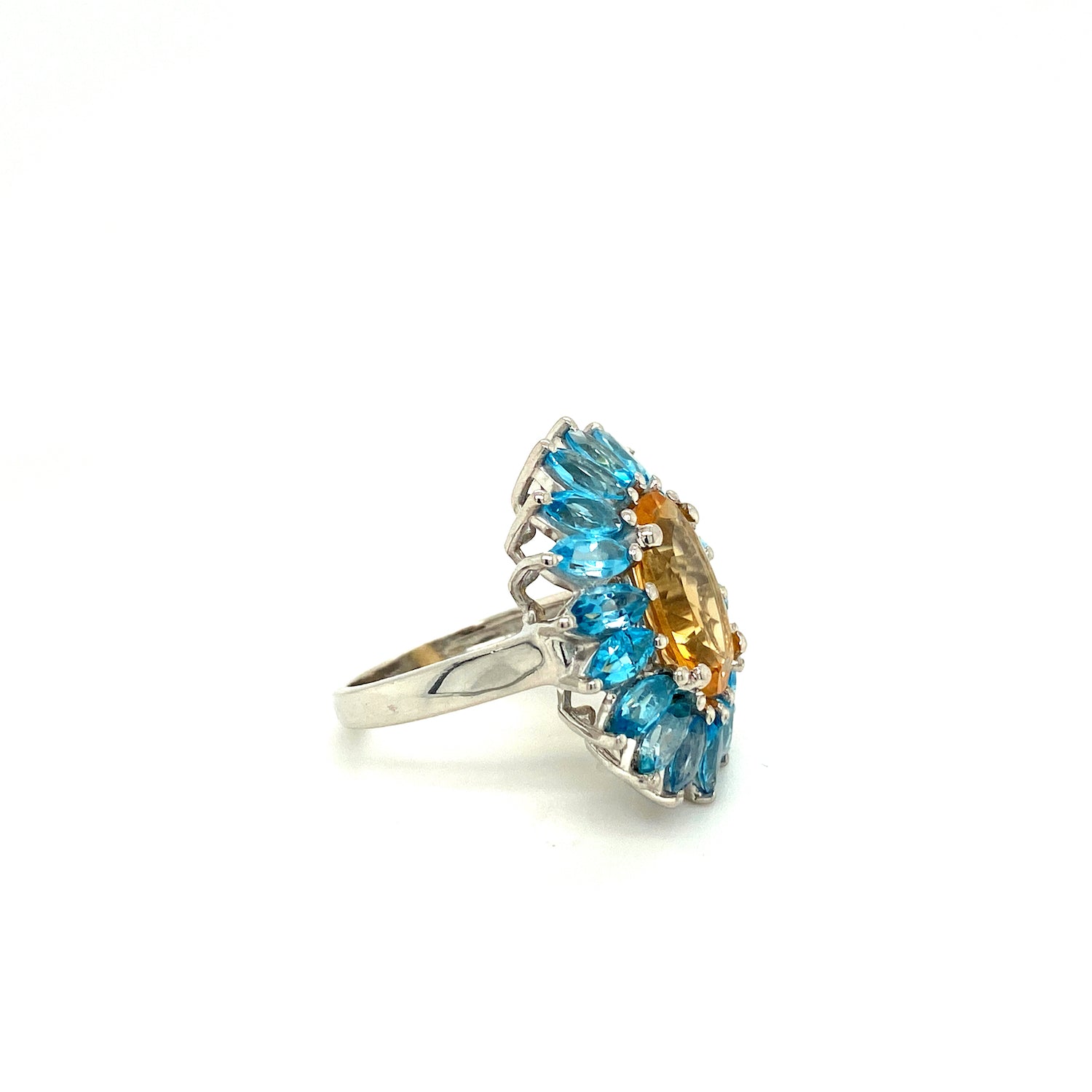 Natural Citrine and Blue Topaz Gemstone 925 Sterling Silver Ring - Side View | Paraiso Jewels