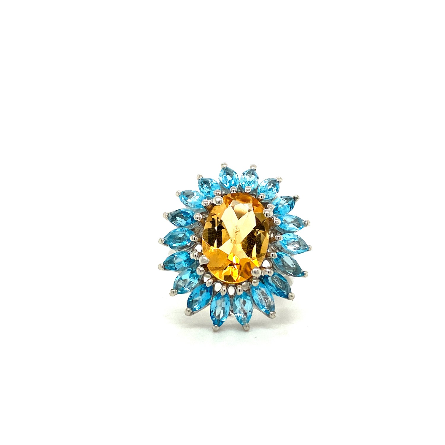 Natural Citrine and Blue Topaz Gemstone 925 Sterling Silver Ring | Paraiso Jewels