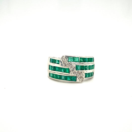 Natural Emerald and Diamond Gemstone 925 Sterling Silver Ring | Paraiso Jewels