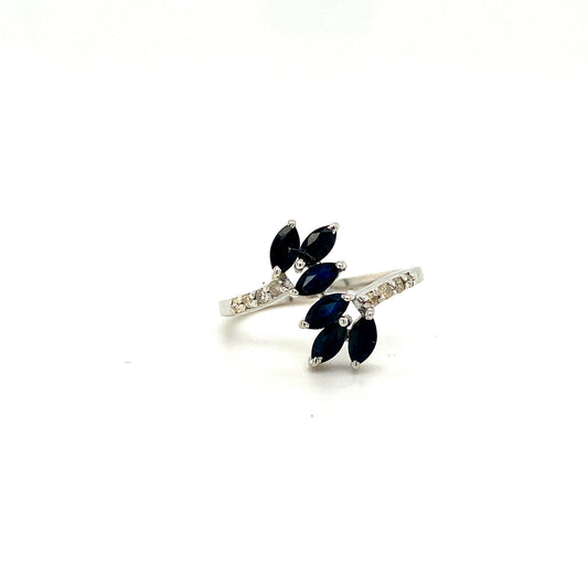Natural Sapphire and Diamond Gemstone 925 Sterling Silver Ring | Paraiso Jewels