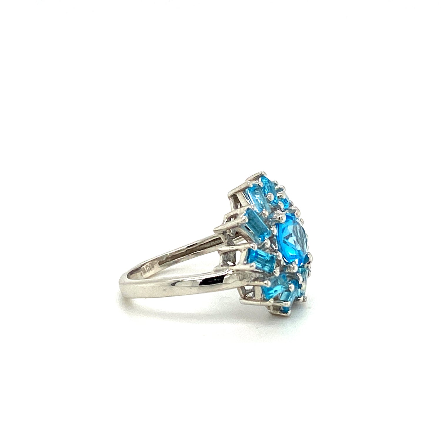 Natural Blue Topaz Gemstone 925 Sterling Silver Ring - Side View | Paraiso Jewels