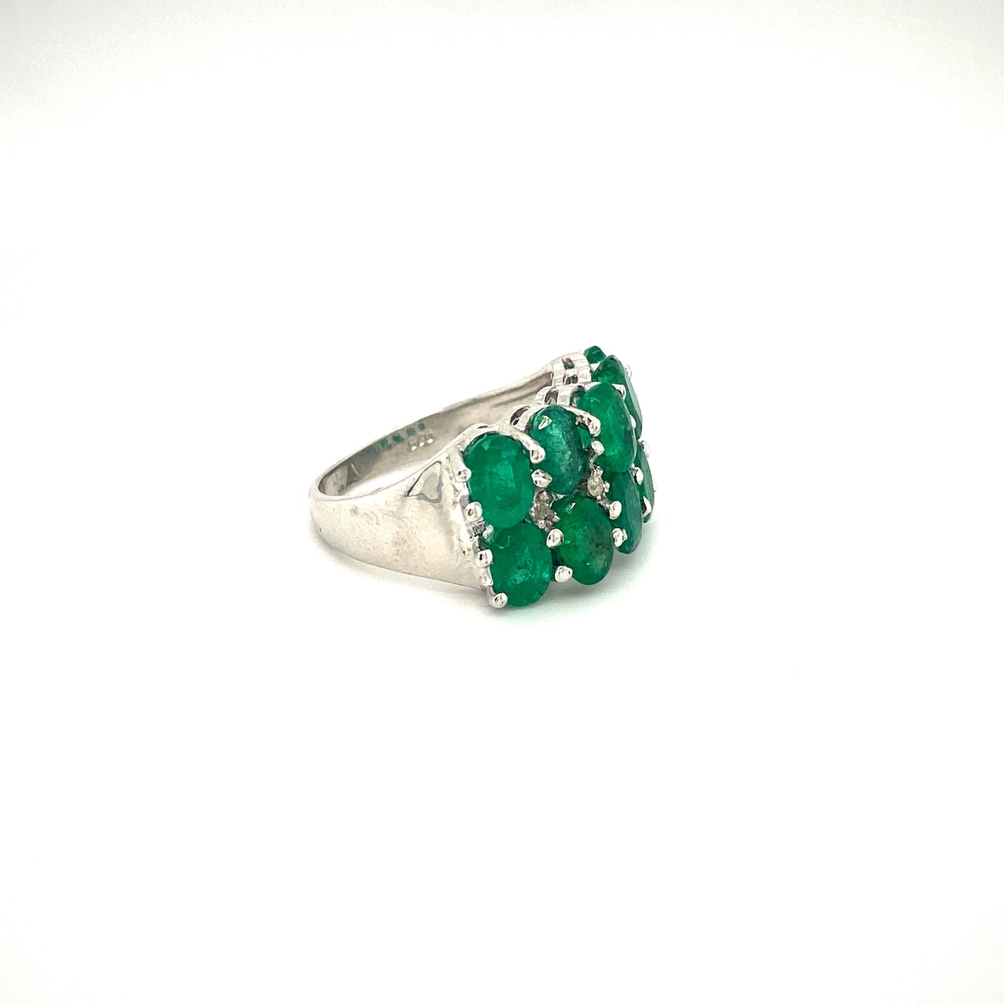 Natural Emerald and Diamond Gemstone 925 Sterling Silver Ring - Side View | Paraiso Jewels
