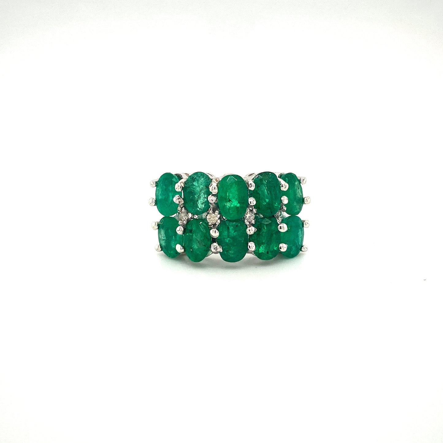 Natural Emerald and Diamond Gemstone 925 Sterling Silver Ring | Paraiso Jewels