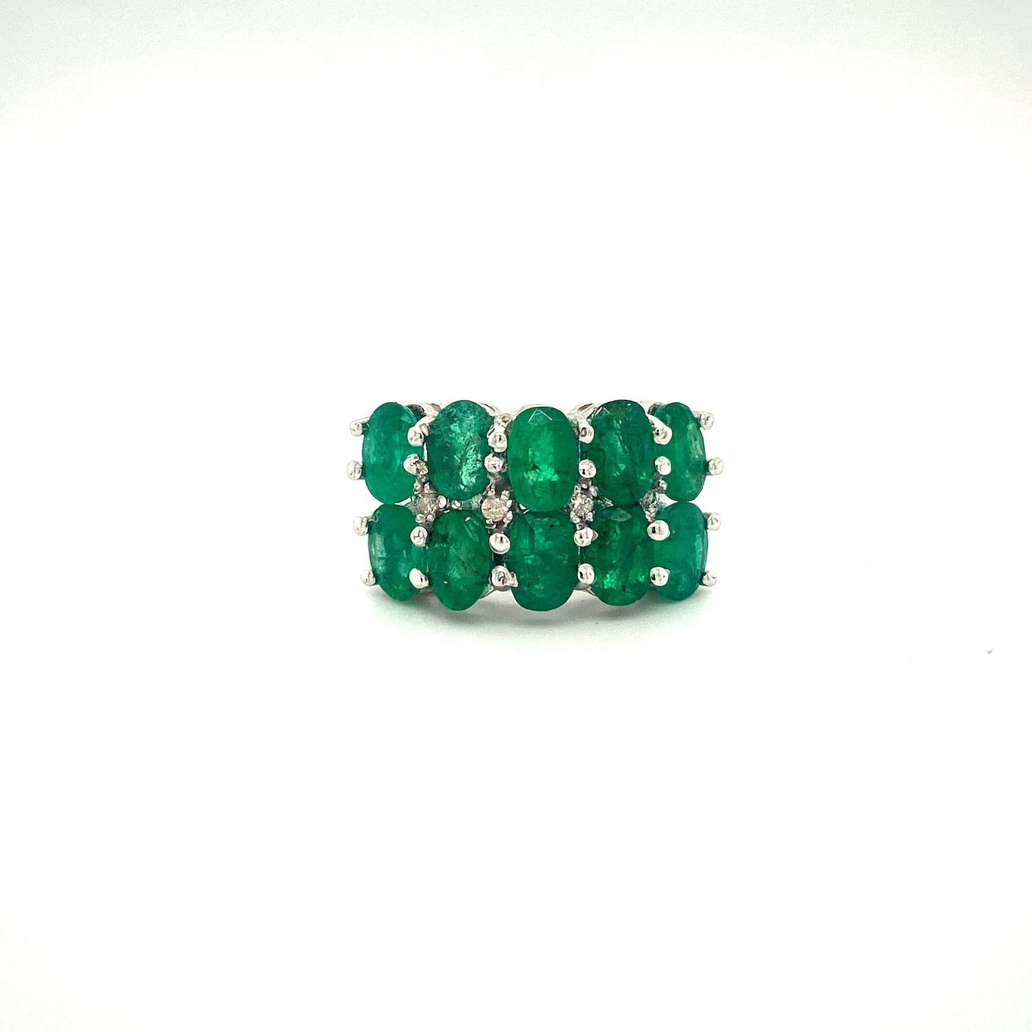 Natural Emerald and Diamond Gemstone 925 Sterling Silver Ring | Paraiso Jewels