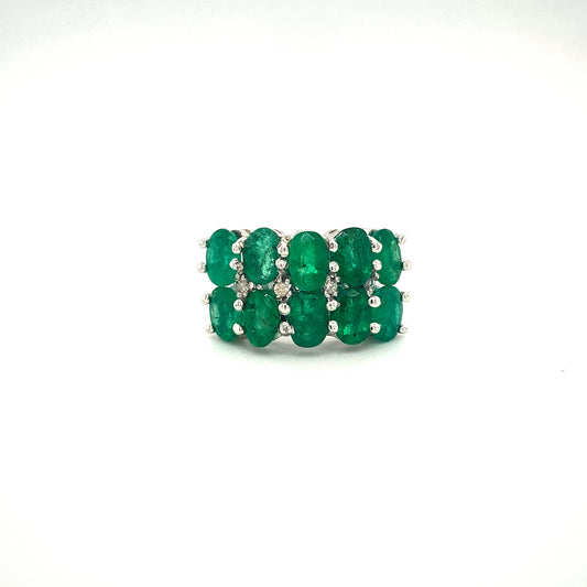 Natural Emerald and Diamond Gemstone 925 Sterling Silver Ring | Paraiso Jewels