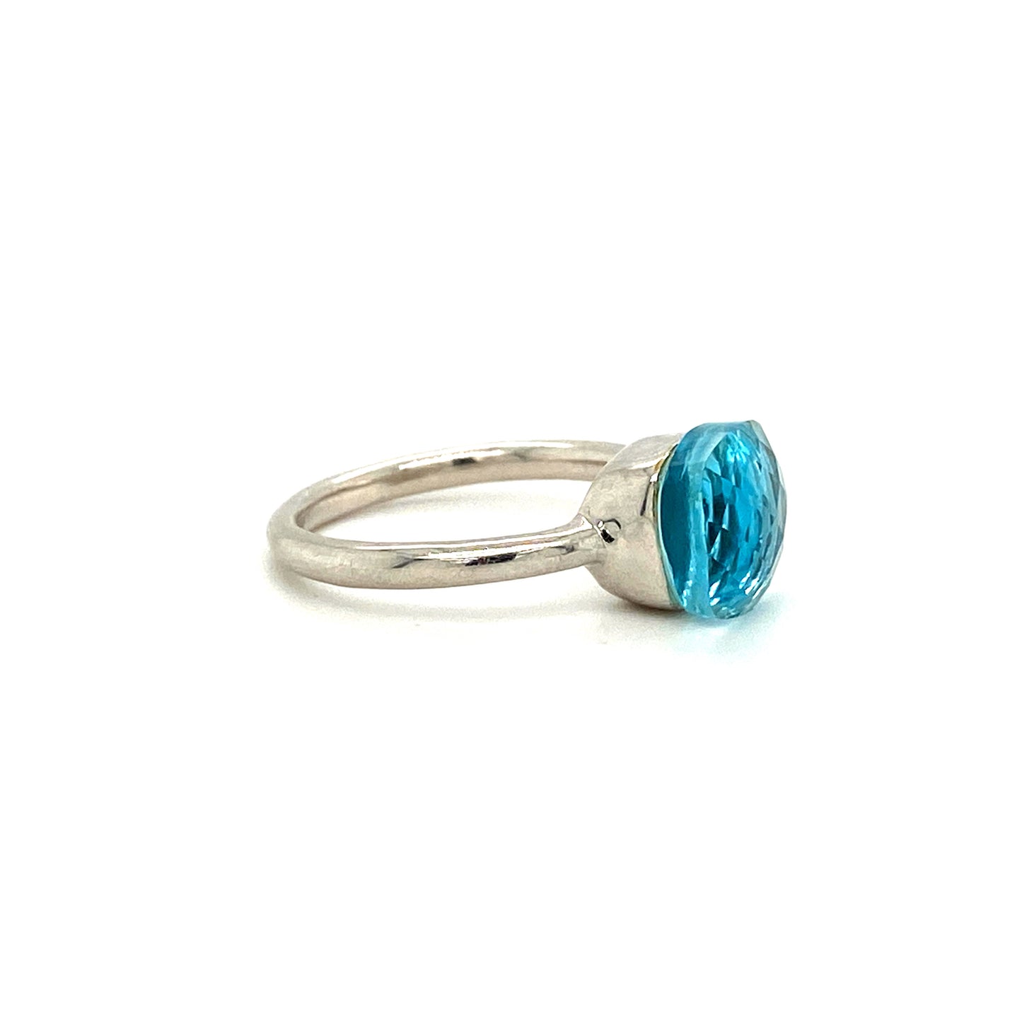 Natural Blue Topaz Gemstone 925 Sterling Silver Ring - Side View | Paraiso Jewels