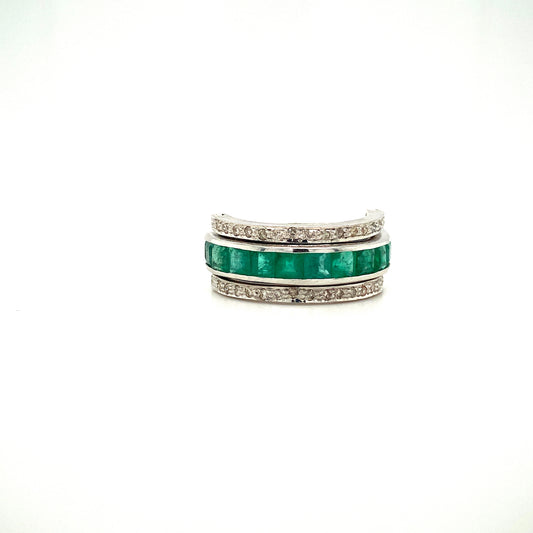 Natural Emerald and Diamond Gemstone 925 Sterling Silver Ring | Paraiso Jewels