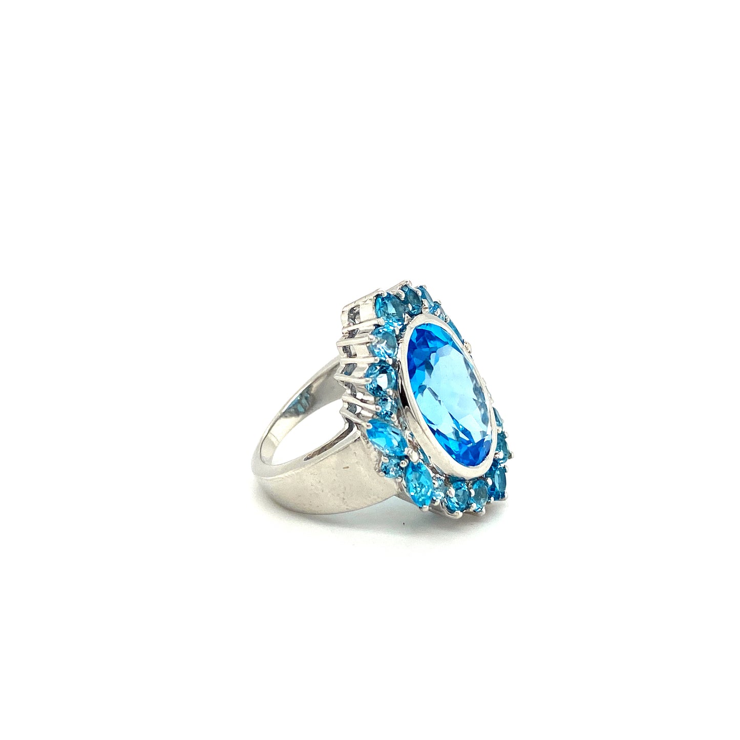 Natural Blue Topaz Gemstone 925 Sterling Silver Ring - Side View | Paraiso Jewels
