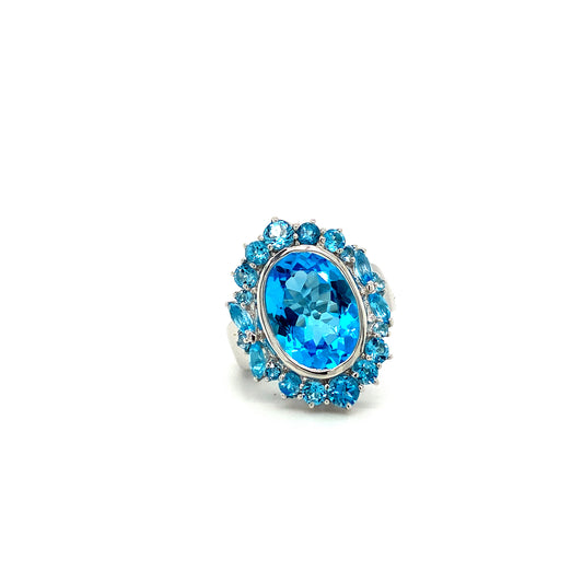 Natural Blue Topaz Gemstone 925 Sterling Silver Ring | Paraiso Jewels