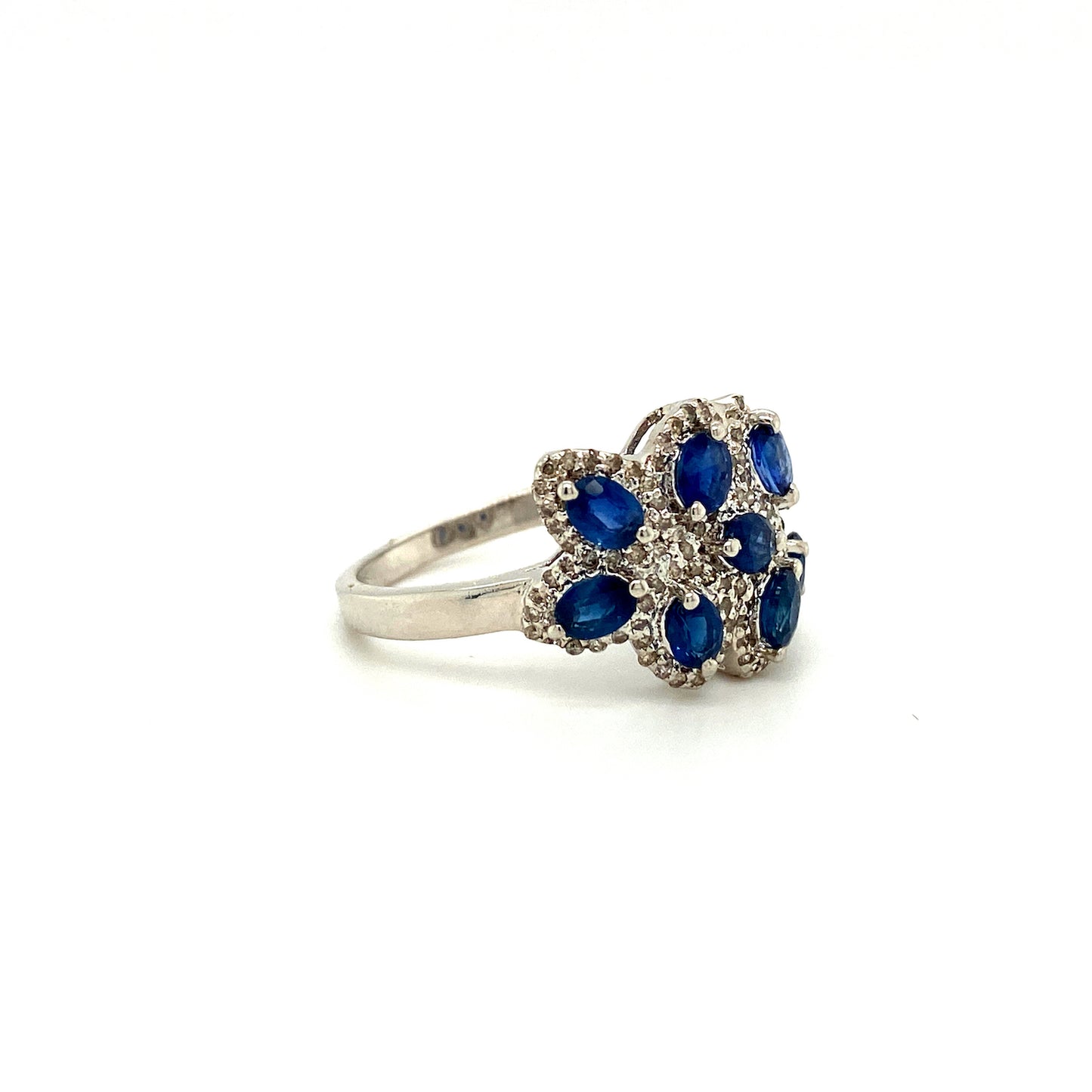 Natural Sapphire and Diamond Gemstone 925 Sterling Silver Ring - Side View | Paraiso Jewels
