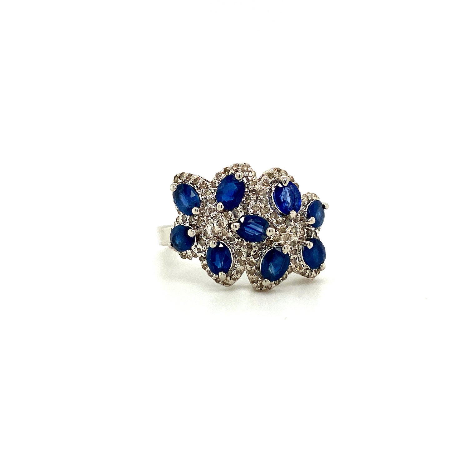 Natural Sapphire and Diamond Gemstone 925 Sterling Silver Ring | Paraiso Jewels