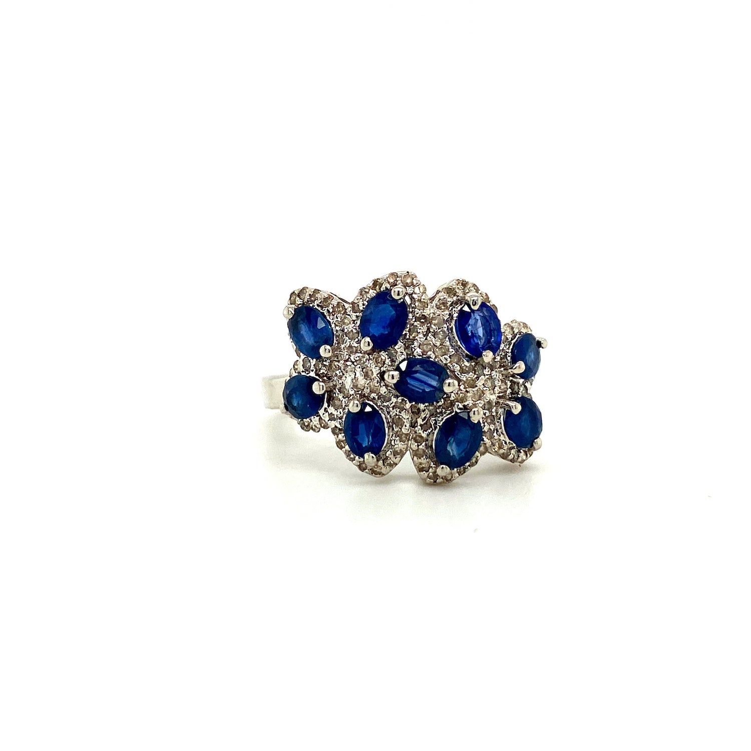 Natural Sapphire and Diamond Gemstone 925 Sterling Silver Ring | Paraiso Jewels