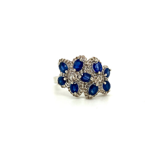 Natural Sapphire and Diamond Gemstone 925 Sterling Silver Ring | Paraiso Jewels