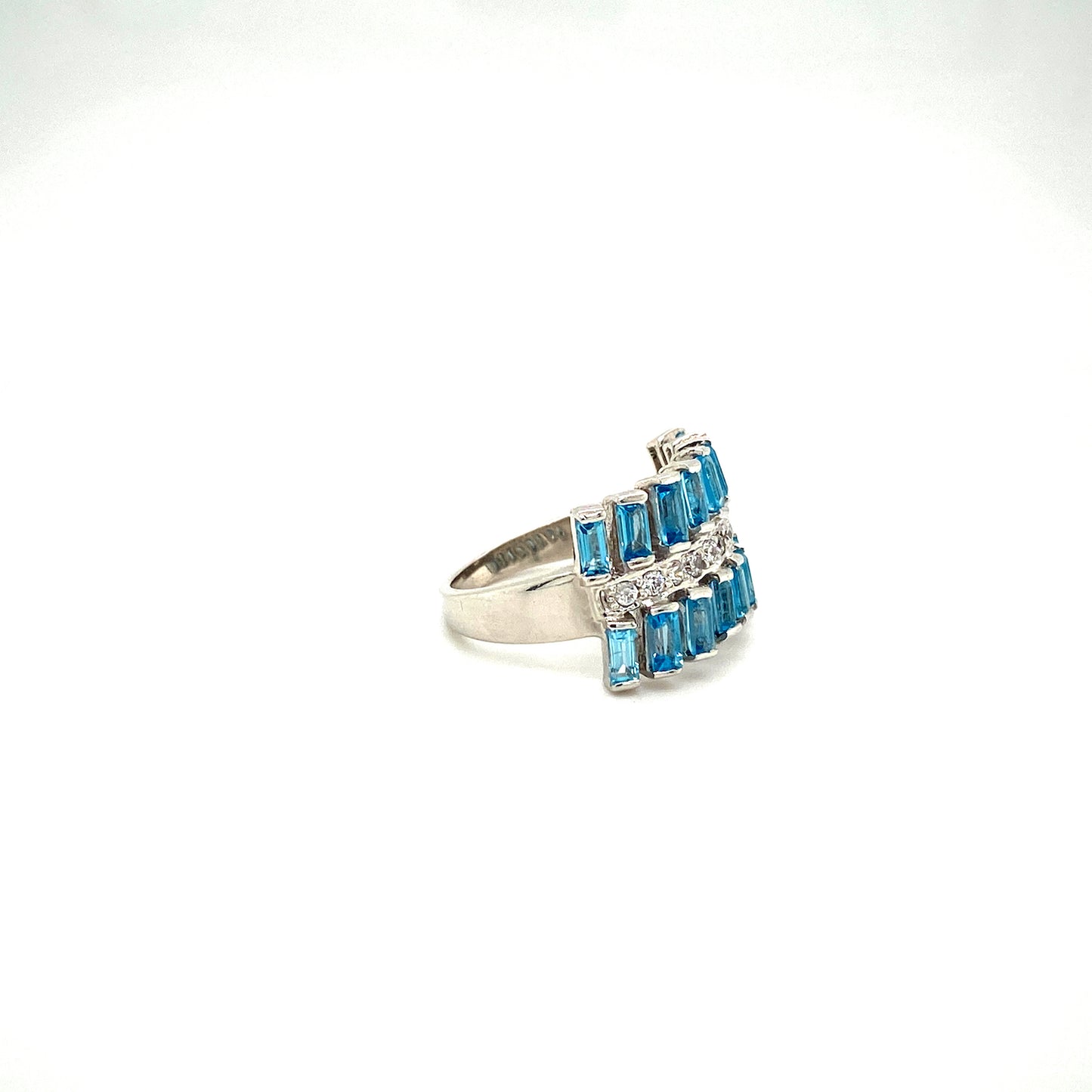 Natural Aquamarine and Diamond Gemstone 925 Sterling Silver Ring - Side View | Paraiso Jewels