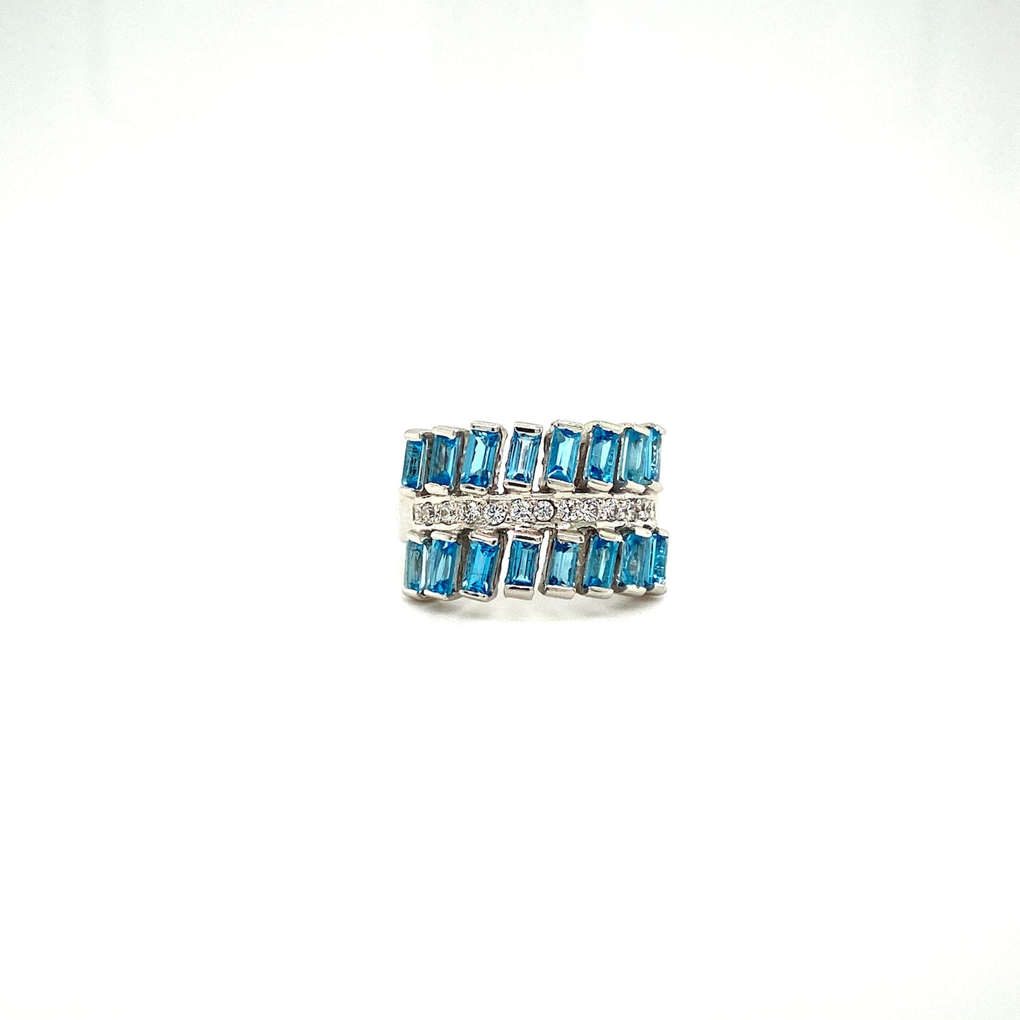 Natural Aquamarine and Diamond Gemstone 925 Sterling Silver Ring | Paraiso Jewels