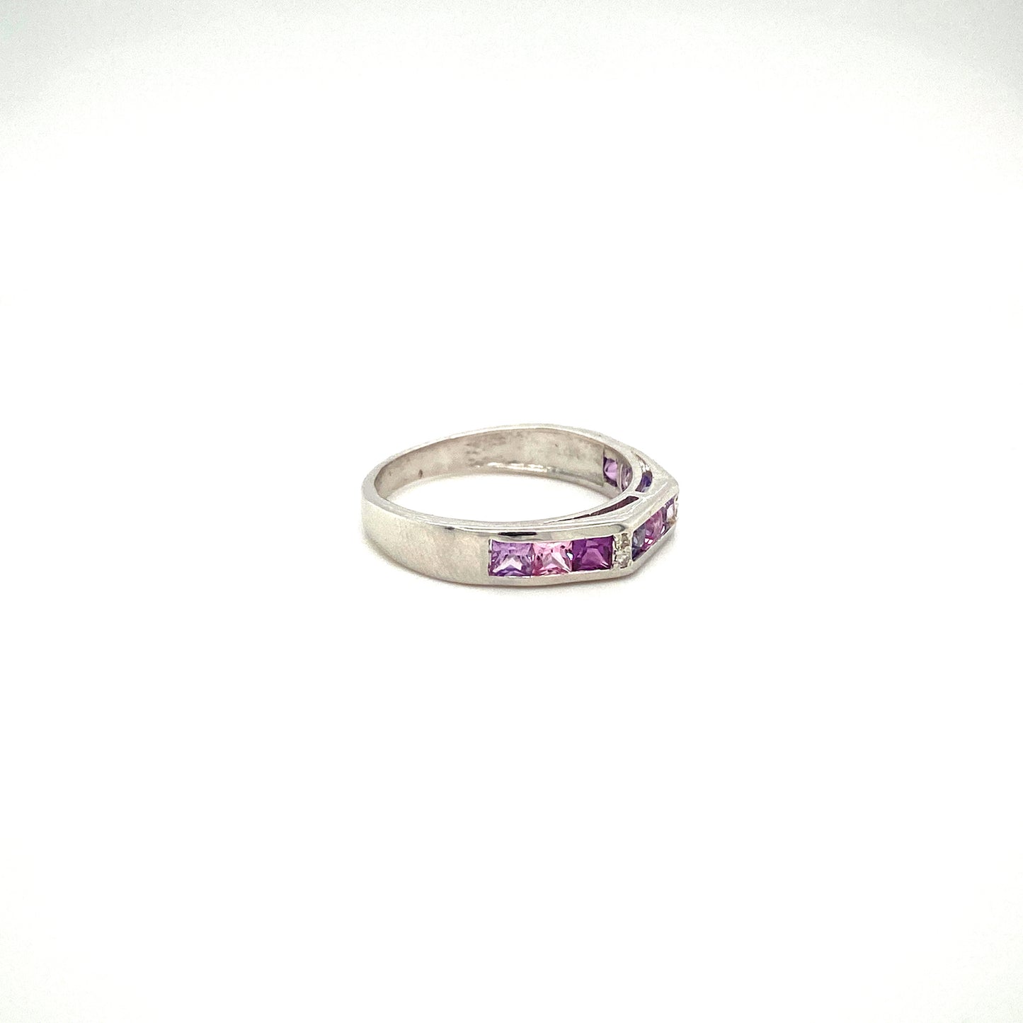 Natural Multi Sapphire Gemstone 925 Sterling Silver Ring Band - Side View | Paraiso Jewels