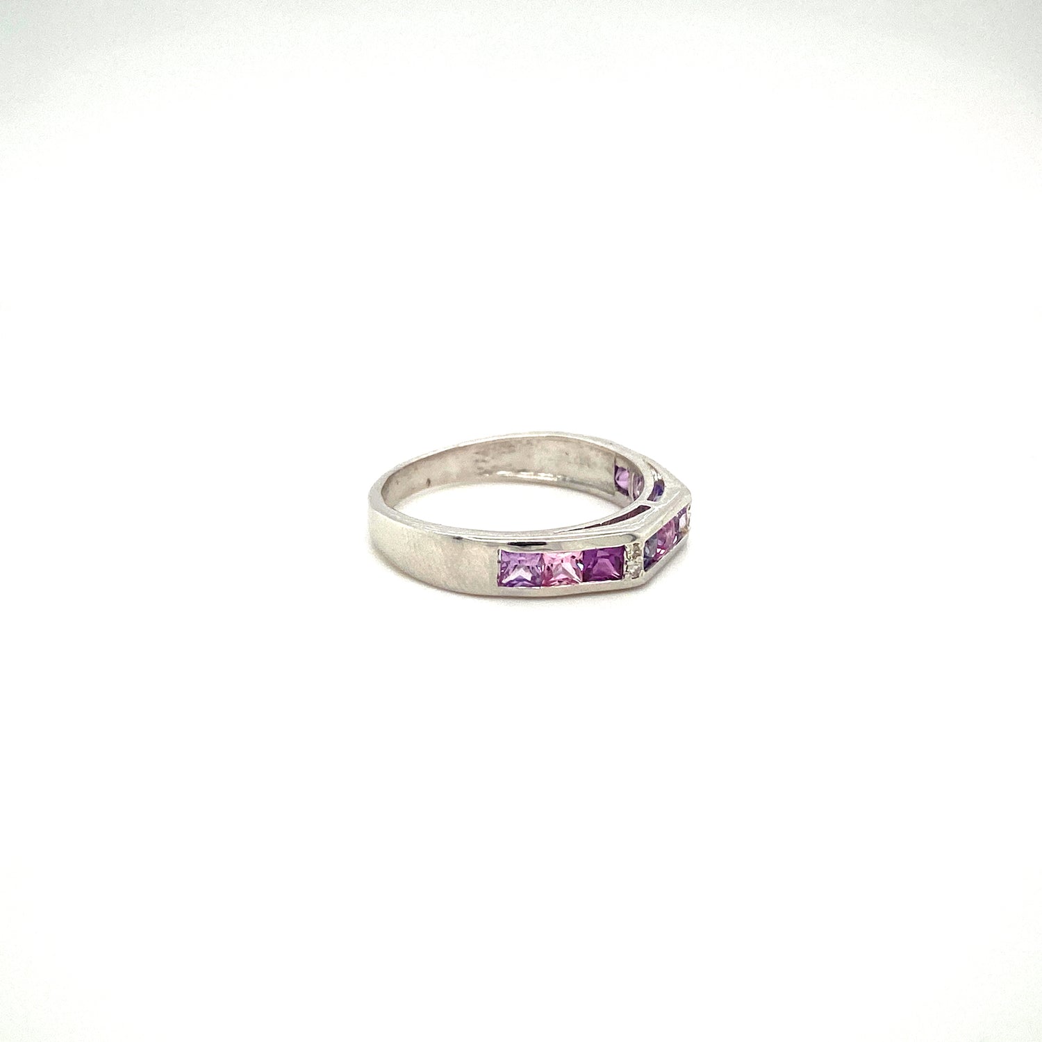 Natural Multi Sapphire Gemstone 925 Sterling Silver Ring Band - Side View | Paraiso Jewels
