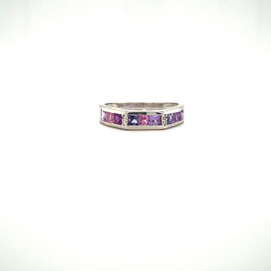 Natural Multi Sapphire Gemstone 925 Sterling Silver Ring Band | Paraiso Jewels