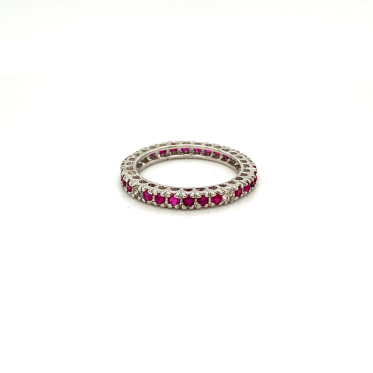 925 Sterling Silver Ruby Diamond Infinity Ring Band