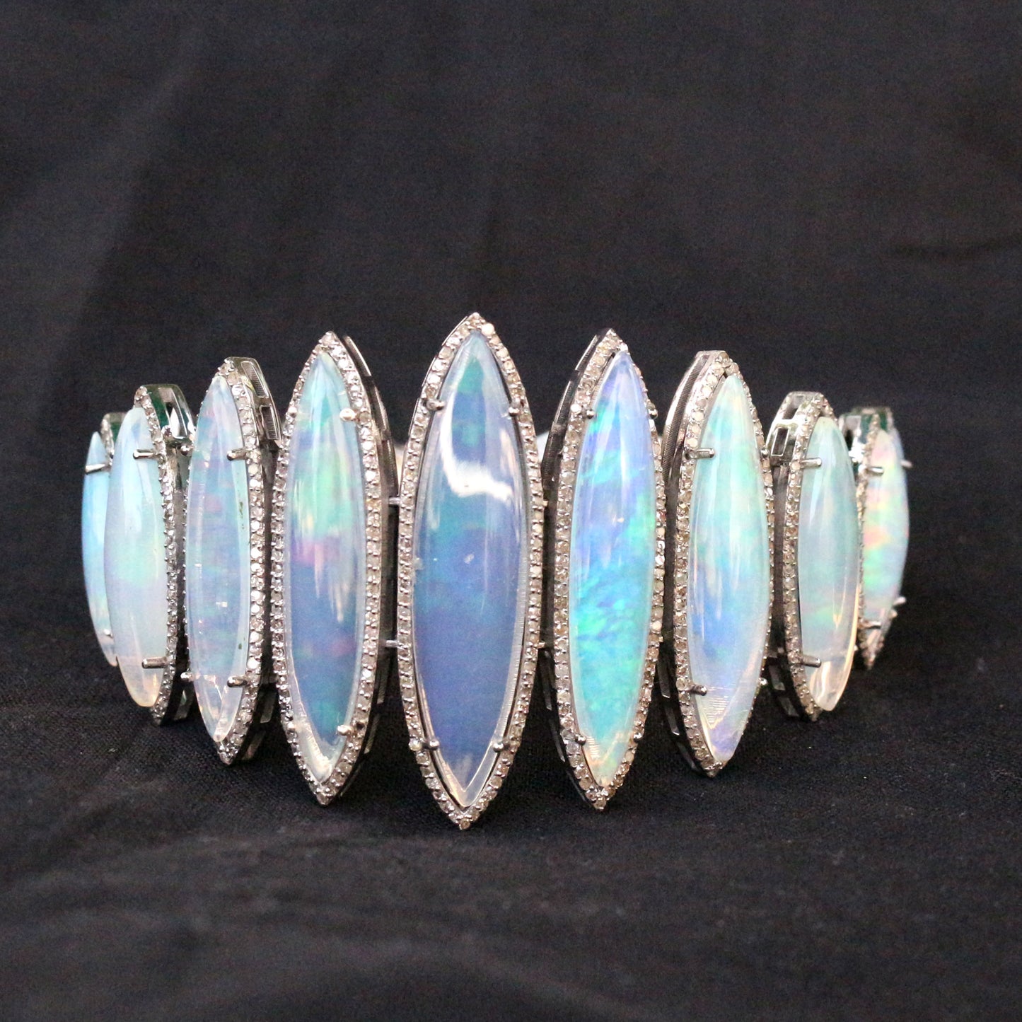 Natural Ethiopian Opal & Diamond 18k Gold Victorian Bracelet