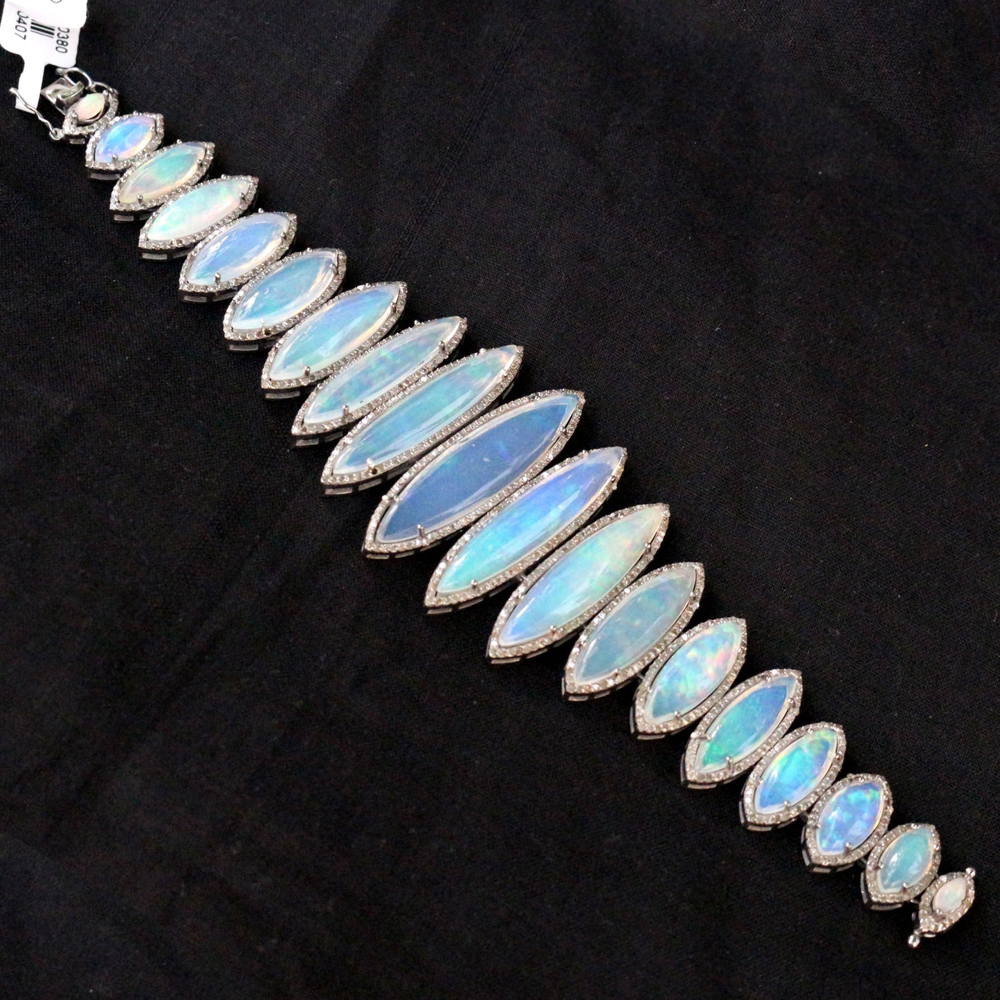 Natural Ethiopian Opal & Diamond 18k Gold Victorian Bracelet