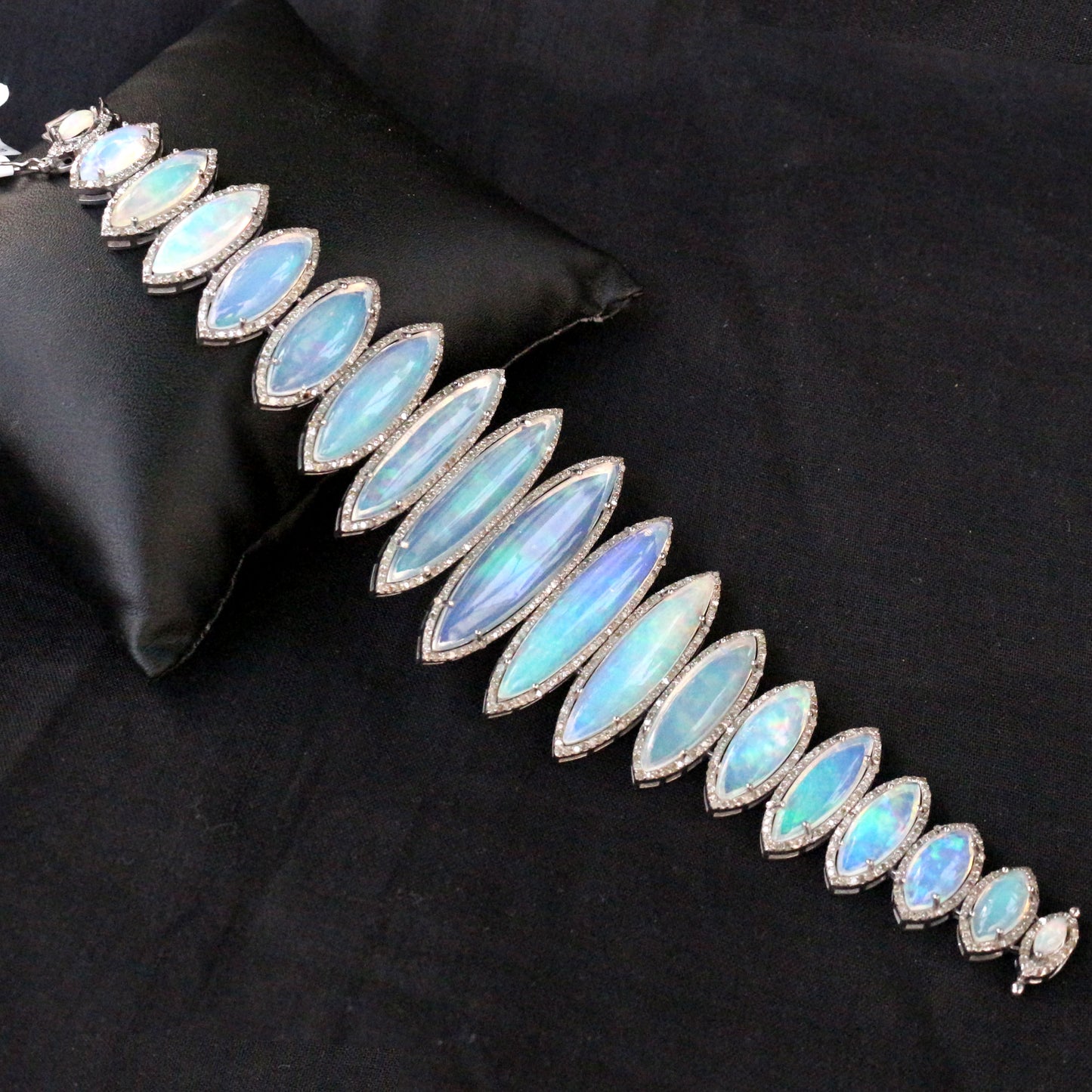 Natural Ethiopian Opal & Diamond 18k Gold Victorian Bracelet